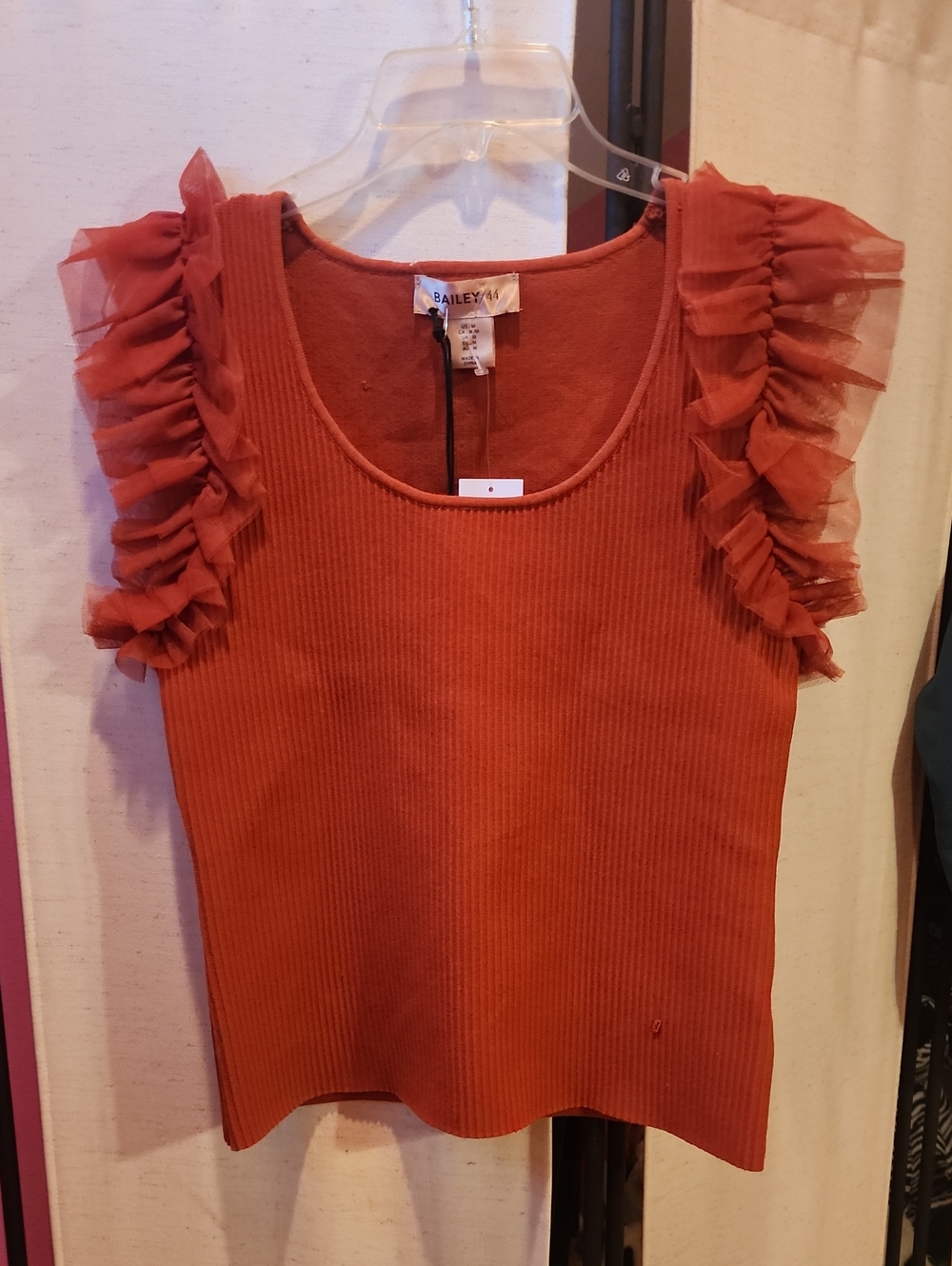 Bailey 44 Rust Ruffle-Sleeve Ribbed Tank